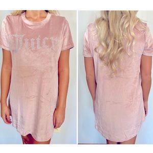 👑JUICY COUTURE Pink Velvet Fleece Bling Silver Rhinestone Logo Sleep Shirt Y2K